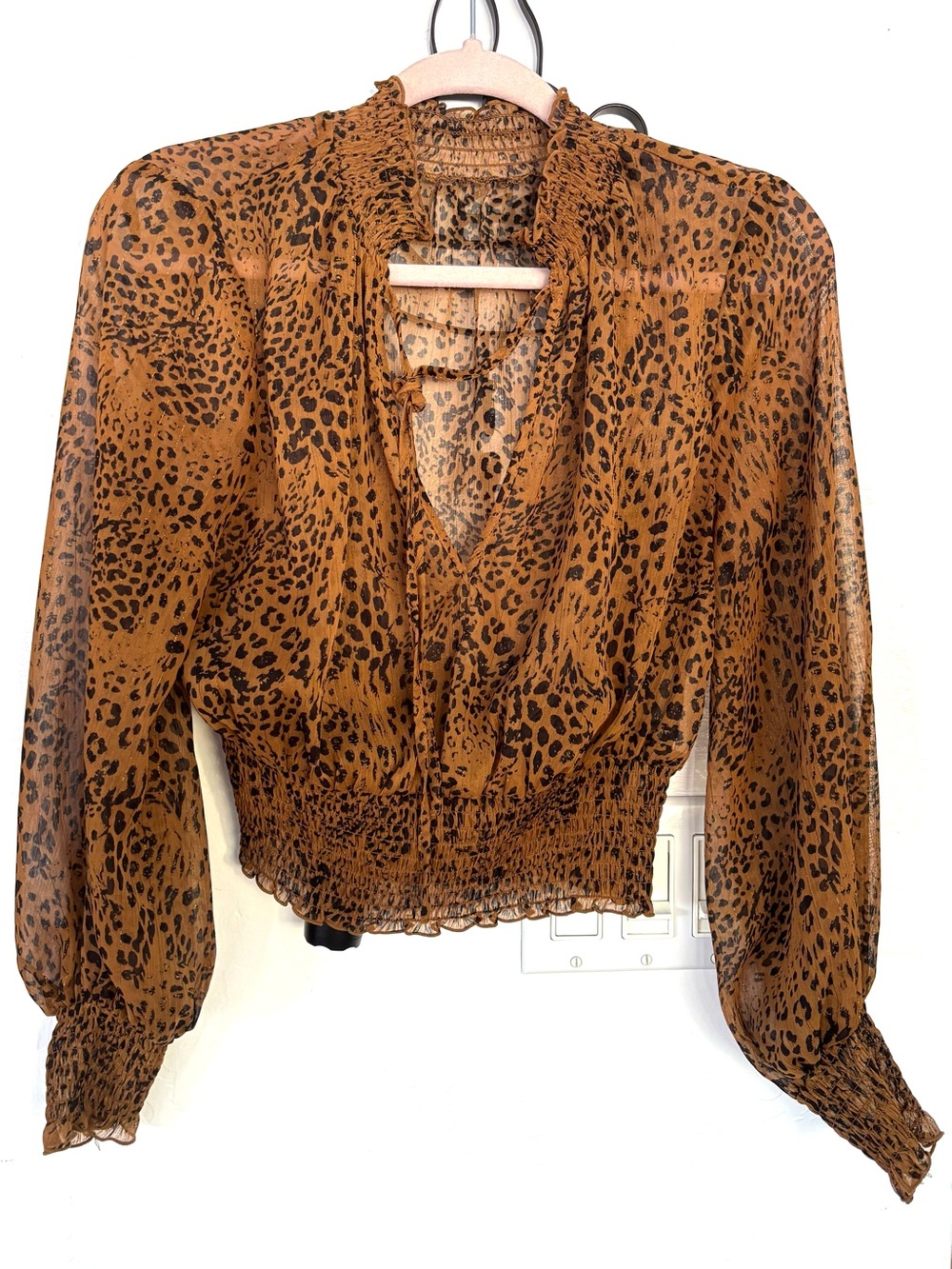 Women’s Brown Leopard Sheer Blouse